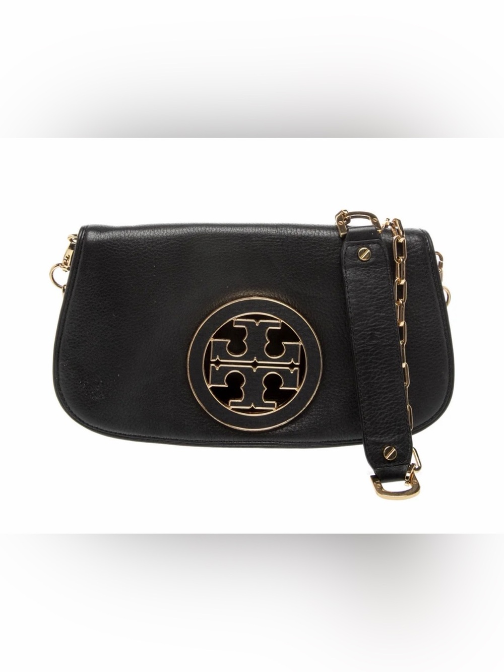 Tory Burch Black Leather Crossbody with Gold Logo Accent
